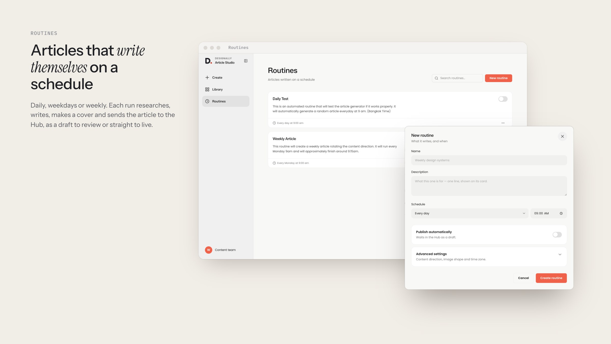 Article Studio, Routines