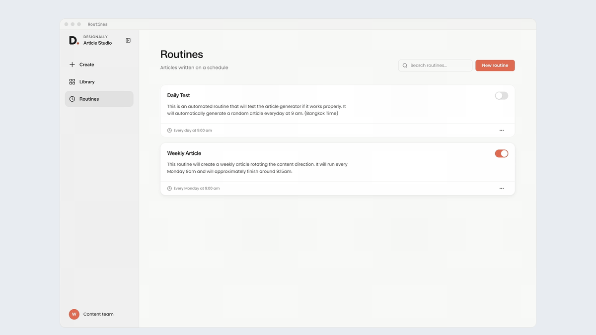 Article Studio, Routines